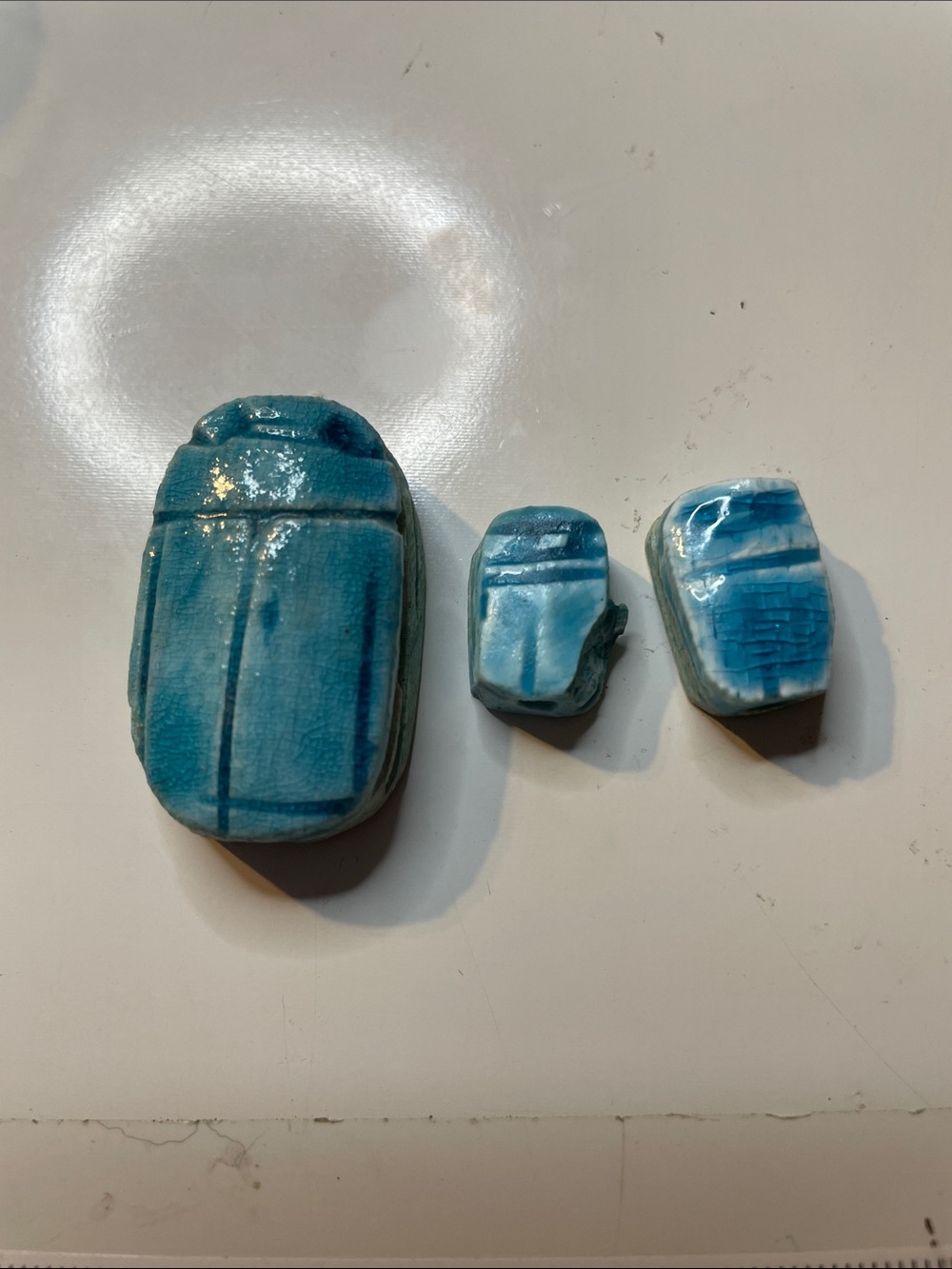 Set of Blue Ceramic Scarab Beads with Blessing